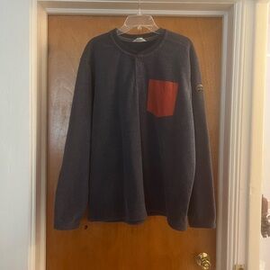 Eddie Bauer Men’s Blue Fleece 2 Snap Button Front Pullover Long Sleeve Sweater